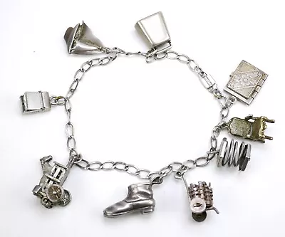 Vintage 1940's Sterling Silver Chain Charm Bracelet Sailboat Queen Anne Chair • $11