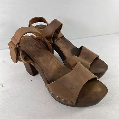 Mila Paoli Brown Nubuck Slingback Peep Toe Wedge Shoes Sandals Womens EU 39 US 8 • $30