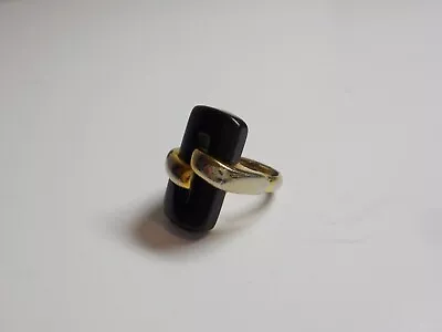 Vintage Estate Crown Trifari Goldtone Black Lucite Statement Ring Adjustable 4-6 • $16.99