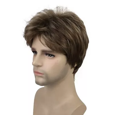 Mens Natural Short Straight Wigs Real Male Full Hair Wig Party Cosplay Toupee • $14.44