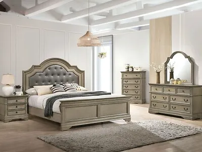 5 Piece Traditional Queen King Bedroom Set Furniture In Antique Gray Finish IACP • $2036.71