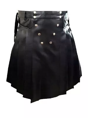 Black Leather Gladiator Kilt Pleated Utility Pockets Flat Front Wrap - Waist 34  • $89.99