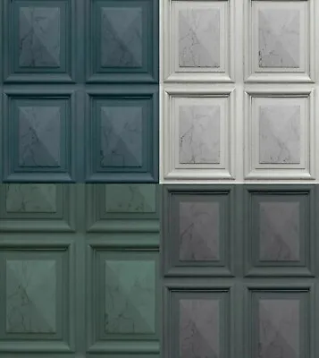 Luxury Marble Wood Panel Effect Realistic Grey Navy Charcoal Vinyl Wallpaper • £13.95