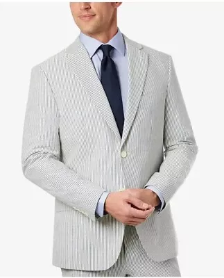 Lauren Ralph Lauren Classic-Fit Ultraflex Suit Jacket Blue Seersucker 43L  $360 • $69.95