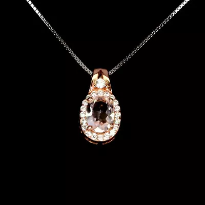 Oval Morganite 7x5mm Simulated Cz Gemstone 925 Sterling Silver Jewelry Necklace • $0.99