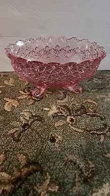 Vintage L.G. Wright Daisy & Button Pink Oval Glass Footed Bowl! • $40