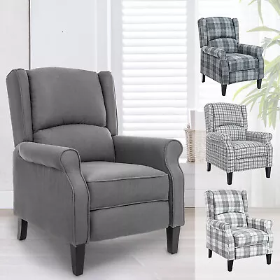 Recliner Armchair Tartan Chair Wing Back Sofa Lounge Chair Adjustable Footrest • £168.59