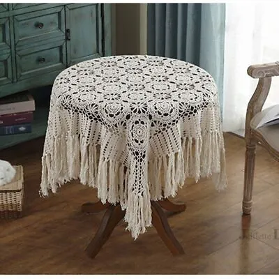 Luxury Tassel Table Cover Pastoral Lace Crochet Round Tablecloths Table Cloth • $304.40