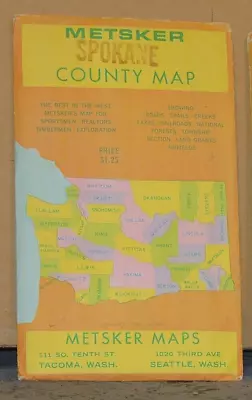 Early 1950's Metsker Map Of Spokane County Washington • $9.99