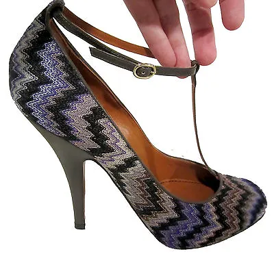 £145.68 • Buy Missoni Rashel T-Strap Heels Sz 40/9 Violet Zigzag Crochet Shoes NEW $725