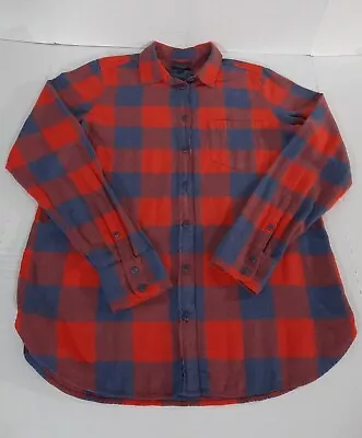 J Crew Long Sleeve Button Down Buffalo Plaid Boy Shirt Women 10T Red Blue • $24.75