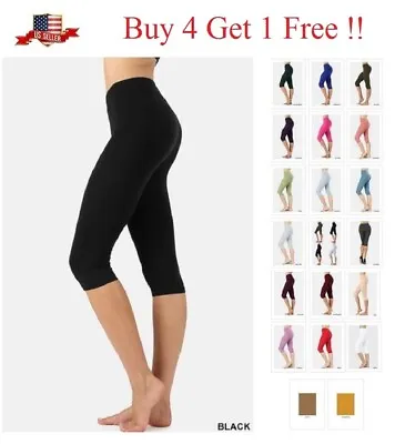 High Waisted Cotton Stretch Below Knee Capri Leggings Yoga Gym Misses Plus S-3x • $8.95