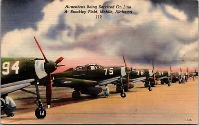 Linen Postcard Airacobras Being Serviced At Brookley Field In Mobile Alabama • $6
