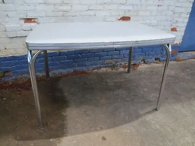 Mid-Century Modern 1950s Gray Chrome Formica Kitchen Dinette Dinner Table • $199.95