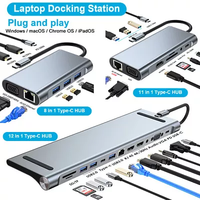 NEW PC Laptop Docking Station USB-C HUB Type-C PD USB 3.0 Adapter HDMI VGA SD TF • $38.85