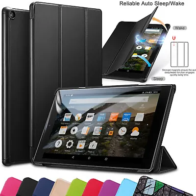 Leather Magnetic Smart Stand Case For Amazon Fire HD 10 8 7 Tablet ALEXA Cover • £6.98