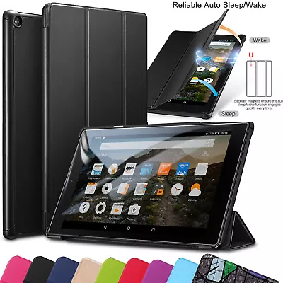 Leather Magnetic Smart Stand Case For Amazon Fire HD 10 8 7 Tablet ALEXA Cover • £7.98