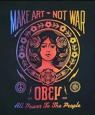 Obey ‘Make Art Not War’ Black Women’s T-Shirt  Sz M Power To The People NWOT • $18.64