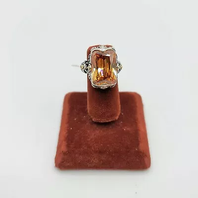 Vtg Sz 8 Ring Lg Topaz Citrine Cubic Zirconia Brutalist Medieval Theme Jewelry • $49.99