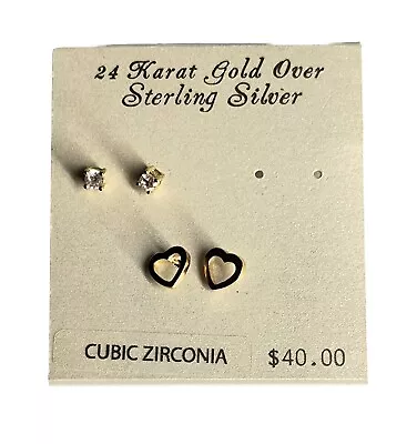 2 Pair Of 24 Karat Gold Over Sterling Silver Cubic Zirconia Earrings  • $18.99