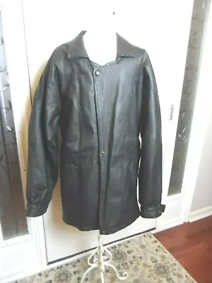 Men's CONTENT Genuine Leather Lined Jacket/Coat Black Leather For Men Solid -VGC • $44.99