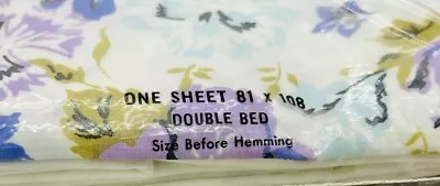 Vtg Stevens Utica Percale Queen Marie Blue Purple Floral FLAT Sheet Double Bed • $28.99