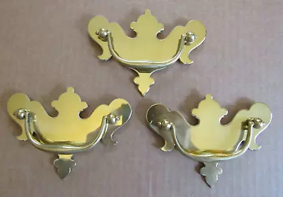 3 X NOS Chippendale Polished Brass Bat Wing Drawer Bail Pull Handle ~ 4 1/8  • $23.95