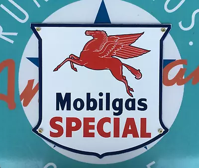 MOBIL GAS SPECIAL PEGASUS Die-cut SHIELD Porcelain Coated 18 GAUGE Steel SIGN • $79.99