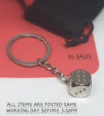 £3.95 • Buy Dice Keyring Keychain Metal Chrome Gambler Games Gift 