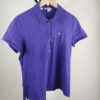 £9.99 • Buy LACOSTE Polo T Shirt Size 12 Purple Short Sleeve Crocodile Logo Cotton Womens