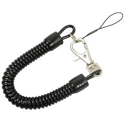 Black Spiral Bungee Coil Cords Keychain Split Key Ring Elastic Snap Key Chain • £2.99