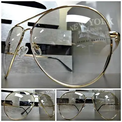 OVERSIZED VINTAGE RETRO AVIATORS Style EYE GLASSES Clear Lens Large Gold Frame • $19.99