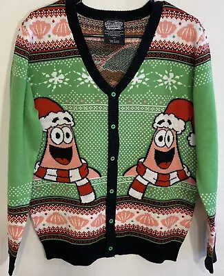 Patrick Star Small Christmas Sweater Button Cardigan Santa Hat SpongeBob Snow • $24.99