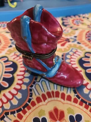 Vtg Trinket Box Shoe Heel Cowboy Boot Porcelain  Hinged  • $11.95