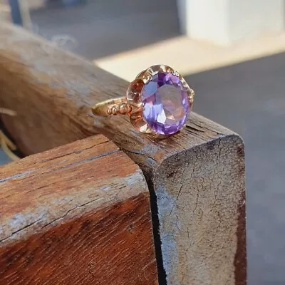 Vintage 9 Ct Yellow Gold Ring With Amethyst Stone • $220.20