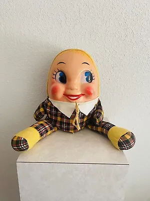 Vintage 1950s Humpty Dumpty Doll Celluloid Face 12” Plush Egg Toy Stuffed • $75
