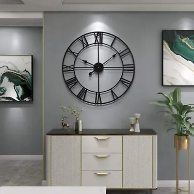 Artiss 50CM Large Wall Clock Roman Numerals Round Metal Luxury Home Decor Black • $30.89