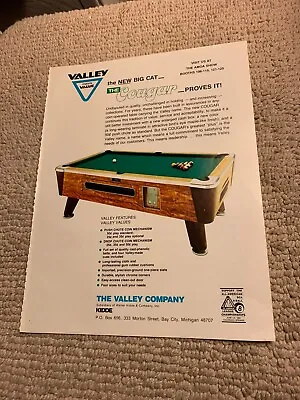 $8.49 • Buy 11-8 1/4” 1979 Valley Pool Table ARCADE GAME FLYER