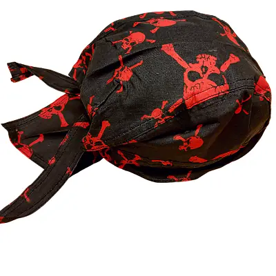 $6.99 • Buy Red Skull Do Rag Cotton Cap Crossbones Black Head Wrap Liner Biker Du Bandana