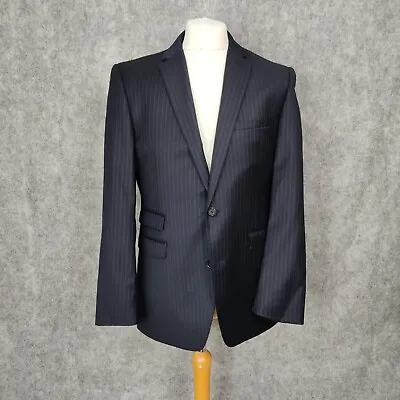 Holland Esquire Blazer Mens 38R Pinstripe Tailored Suit Jacket Wool Dark Navy • £49.99
