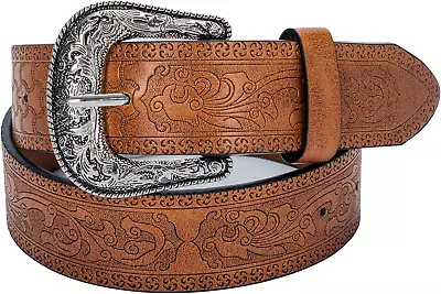 Women Vintage-Cowboy-Belt Western-Cowgirl Leather-Belt Floral Embossed PU With T • $8.95