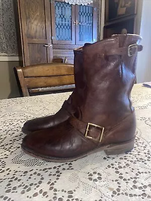 Vintage Shoe Company Brown Leather Engineer Biker Boots Size 7 M Style VS2200 • $30