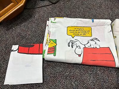 Vintage 1971 Snoopy Peanuts Charlie Brown TWIN Size Flat Sheet Set • $19.99