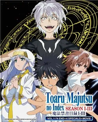  A Certain Magical Index Season 1-3 1-74 End + 4 Special +Movie Toaru Majutsu    • $32.99