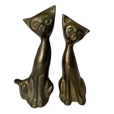 Vtg MCM Solid Brass Lot Of 2 Cat Figurines Paperweight Grannycore Decor 7 - 7.5  • $20