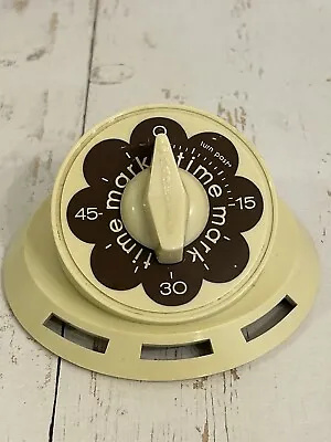 Vintage Mark Time Kitchen Counter Timer 60 Minutes Bell Beige/Brown Flower MCM • $15.67