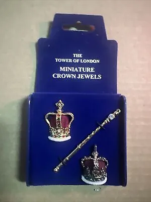 Vintage Miniature 3 Piece Souvenir Royal Coronation Set 2 Crowns & Scepter • $49.99