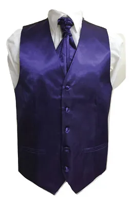 Men's Satin Waistcoat Vest + Matching Cravat 2 Pcs Set For Suit Wedding • $21.12