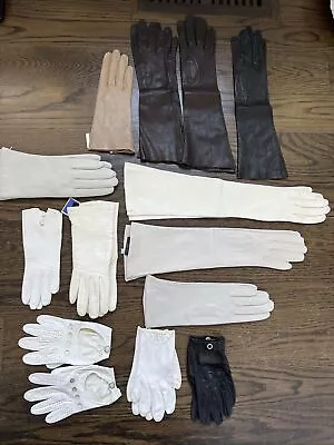 Lot 13 Pairs Vintage Leather Gloves Some NWT Ivory Tan Brown Black • $19.99