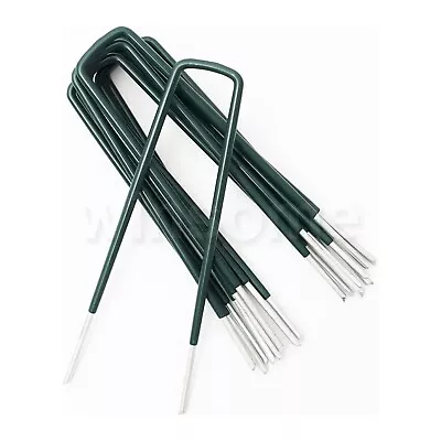 10xGreen Metal U Tent Pegs Gazebo Artificial Grass Tarpaulin Garden Stakes Hooks • £3.87